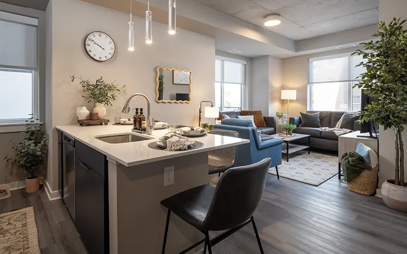 kitchen and living space